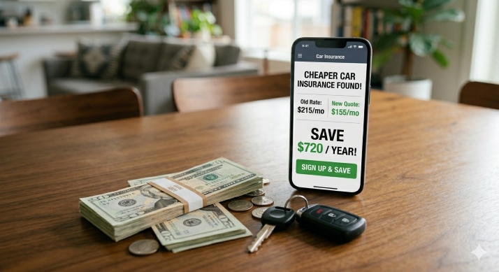 cheap car insurance USA quote on smartphone